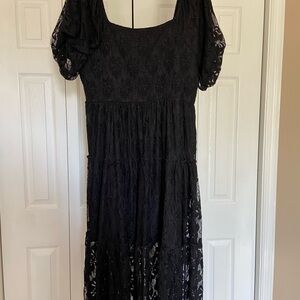 NWT J Gee Elegant cottage core Black Lace Maxi Dress 2X